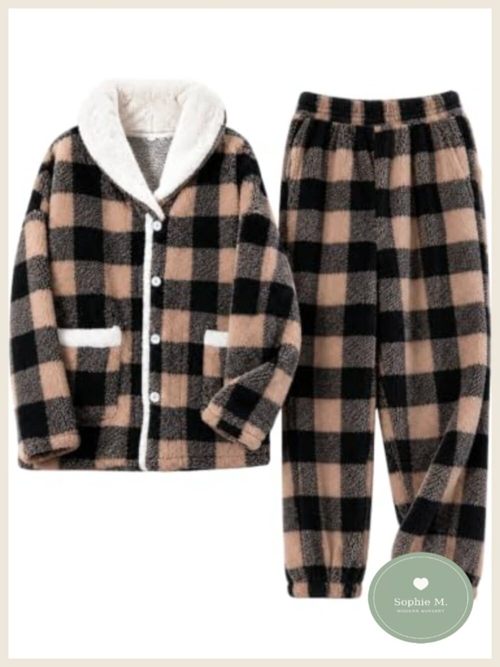 Men Fleece Plaid 2 Piece Pajama Set Pullover Pants Loungewear